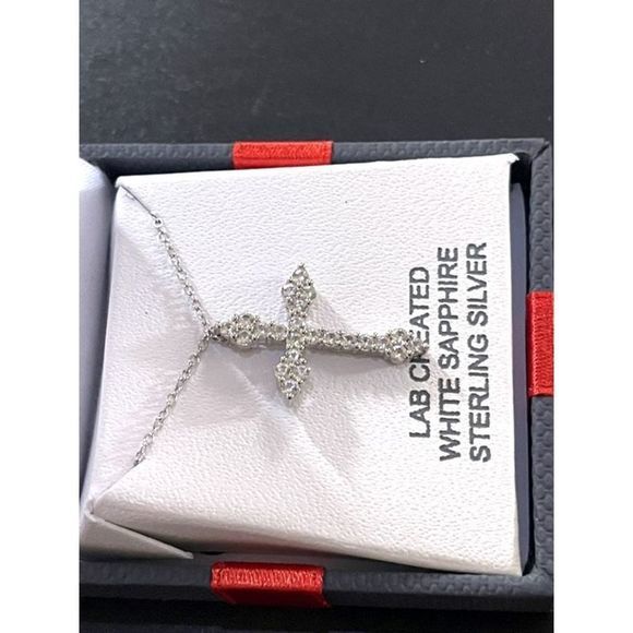 NEW White Sapphire 925 Sterling Silver 18” Chain with 1” Cross Pendant Necklace - Picture 2 of 6